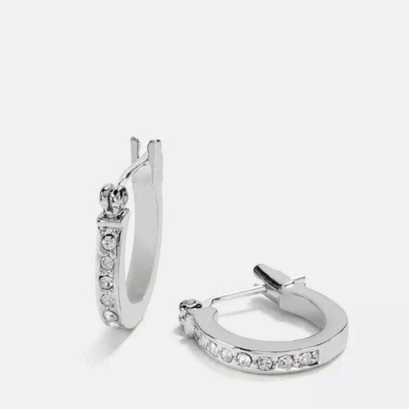 Coach Pave Signature Huggie Earrings NWT - Picture 1 of 3